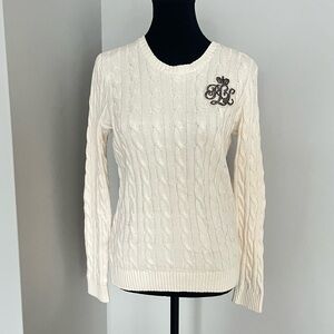 New Ralph Lauren Cream Cable Knit Crewneck Sweater